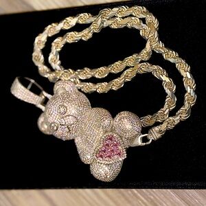 Sterling Silver Elegant Pink and Gold Bear Pendant  (sold as set)